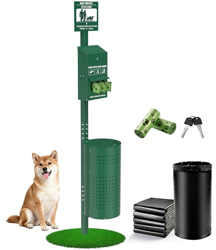 Dog Waste Station 11.5 Gallon Pet Waste Station with Lockable Dispenser Outdoor Poop Station with Bags & Liner Heavy Duty Station for Apartments Parks & Yard