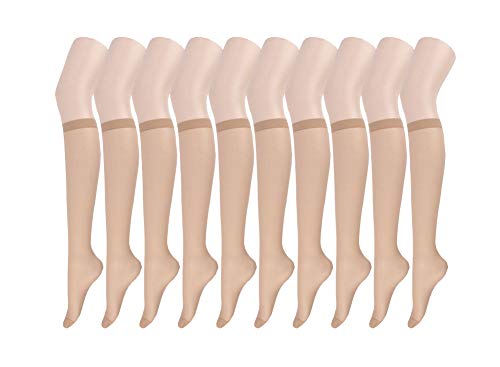 Endingshop 10 Pairs Sheer Knee High Stockings Compression Pantyhose for Women (nude_10pairs)