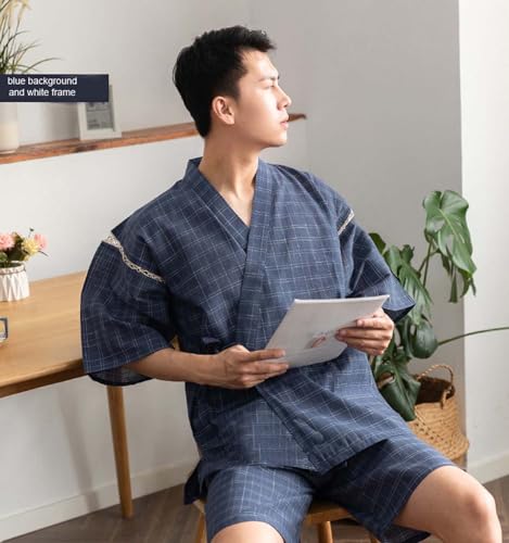 Japanese Style Kimono Pajamas, Shirt and Pant Suit, Unisex Cotton Linen Loungewear Lounge Set Spa Bathrobe Multicolor3