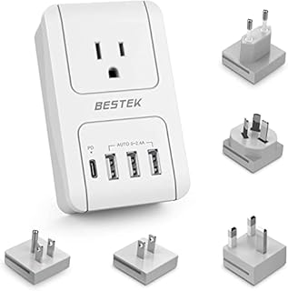 BESTEK International Travel Adapter, 3000W Universal Travel Adapter for Hair Dryer, Curling Iron USB Travel Wall Charger with Worldwide Wall Plugs for US, UK, AU, EU and Asia, PD 3.0