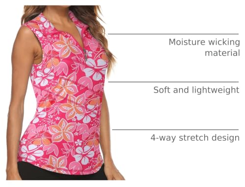 Image of Koscacy Women's Sleeveless Golf Tennis Polo Shirts Zip Up Dry Fit Workout Tank Tops Athletic Shirt