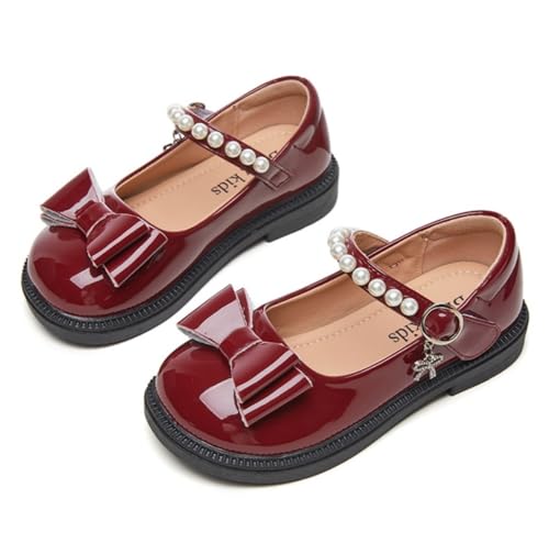 Girl's School Uniform Dress Shoes Walking Party Mary Jane Ballet Flat with Front Bow and Pearl Strap for Toddler/Little Kids2