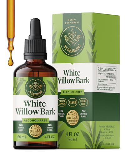HERBAMAMA White Willow Bark Tincture - Vegan Overall Support with White Willow Bark Extract Drops - Non-GMO Alcohol & Sugar-Free Liquid Antioxidant Supplement 84-Day Supply
