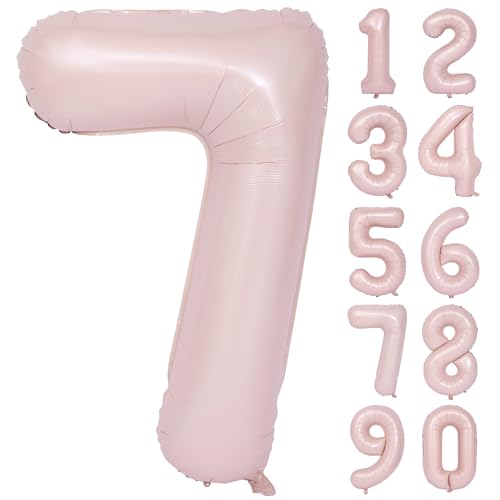 Image of 40 In Matte Pink Birthday Number Balloons 7 Helium Foil Mylar Balloon