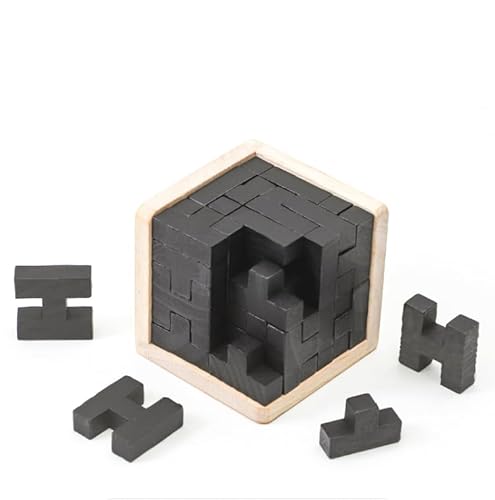 Rompecabezas 3D De Madera Puzzle para Desarrollar Habilidades Juguetes Educativos para Niños y Adultos (Negro)