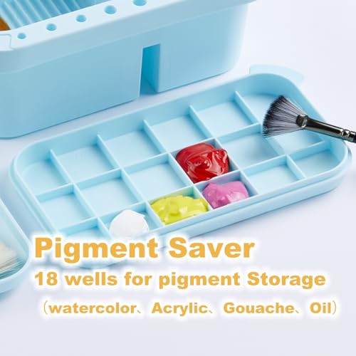 Image of SEVENY Paint Brush Cleaner, Holder & Organizer with Palette, Blue | Trays & Rinser Included, For Acrylic Paint, For Watercolor Paints, For Water-Based Paints