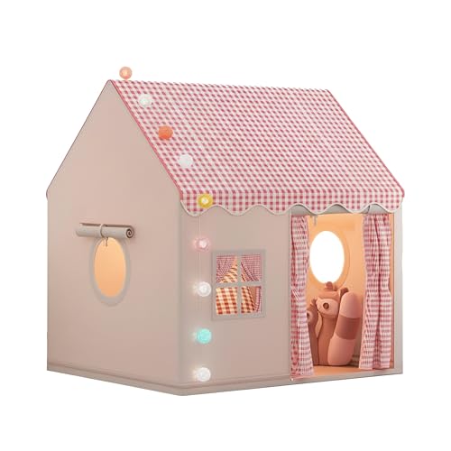 Tente de Jeu Pop-up Princesse Rose pour Fille ; lumières colorées et Peluche Grenouille Arc-en-Ciel. Cabane pour Chambre de Fille. Dimensions : 120 cm de...