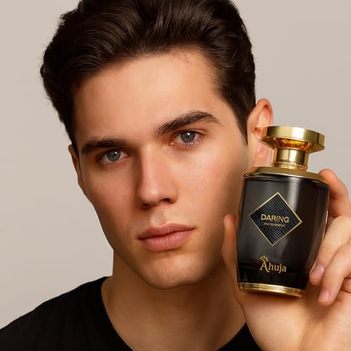AHUJA Daring Eau De Parfum 3.4 Fl Oz – Long Lasting Perfume for Men w/Pepper & Citrus, Geranium & Patchouli – Bold Masculine Fragrance w/Fresh & Earthy Notes for Everyday Wear – Elegant Gift Scent