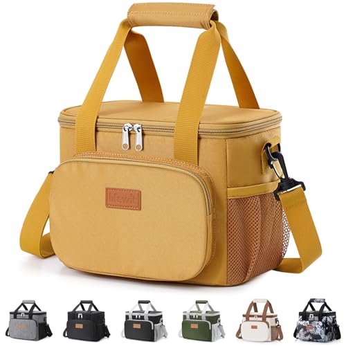 Lifewit Medium Lunch Bag Insulated Lunch Box Soft Cooler Cooling Tote for Adult Men Women, Brown 12-Can (9L)