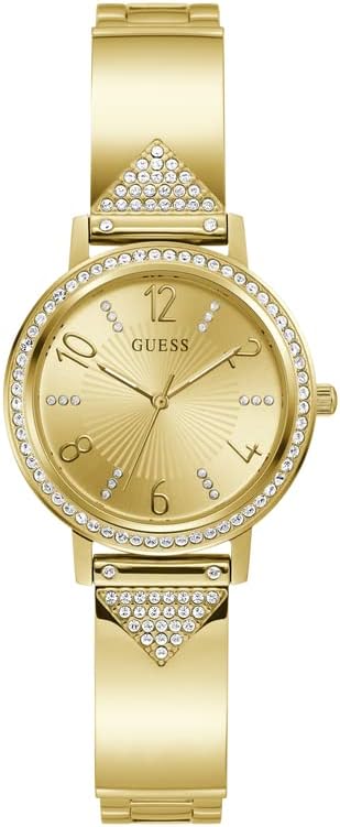 GUESSStainless Steel Tri Luxe Collection Analog Gold Dial Women Watch-Gw0474L2, Gold Band