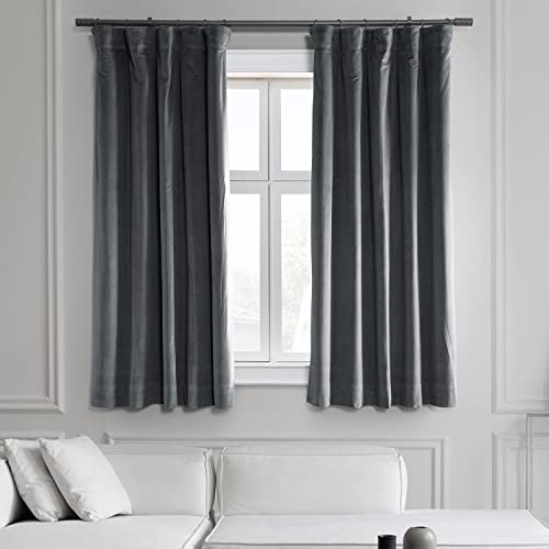 HPD Half Price Drapes Signature Velvet Thermal Blackout Curtains for Living Room 63 Inch Long (1 Panel) Rod Pocket Insulated Blackout Curtains for Bedroom Window Curtains, 50W x 63L, Natural Grey