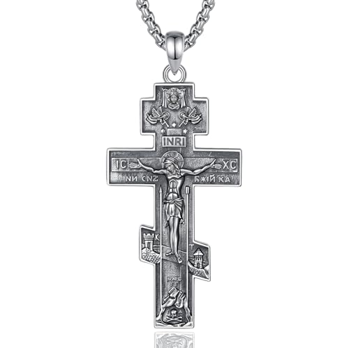 AEONSLOVE Orthodox Cross Necklace for Men Women 925 Sterling Silver Eastern Orthodox Christian Cross Necklace Russian orthodox Crucifix Pendant Religious Jewelry Gift