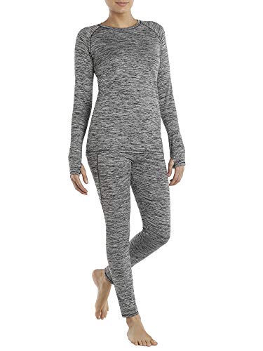 Cuddl Duds ClimateRight Plush Warmth Long Sleeve Crew & Legging Set Small Black