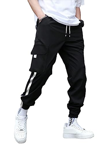 OYOANGLE Men's Colorblock Drawstring Waist Flap Pocket Streetwear Cargo Jogger Pants
