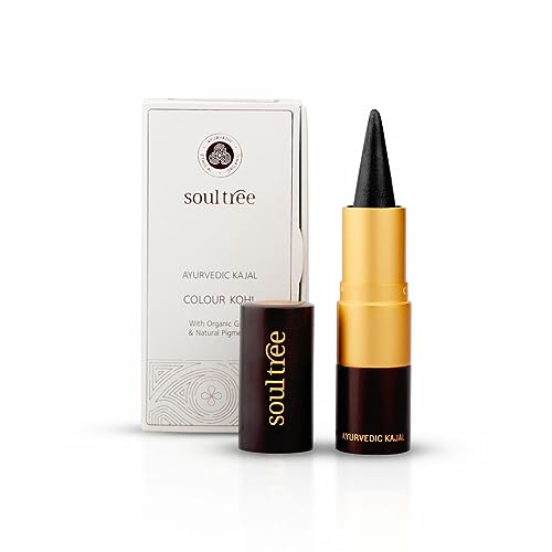 Image of SoulTree Ayurvedic Kajal | Pure Black 011 | Black Shade | Enriched with 100% Organic Ghee, Almond Oil & Camphor | Soothe, Cool & Nourish Eyes | Soothes, Cools, and Nourishes Eyes with Gentle Care 3gm