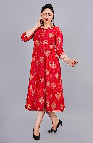 Image of Rayon Printed Red Anarkali Kurta for Women