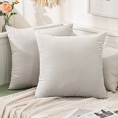 Image of MIULEE Pack of 2, Velvet Soft Solid Decorative Square Throw Pillow Covers Set Cushion Cases Pillowcases for Sofa Bedroom 14x14 Inch Greyish White