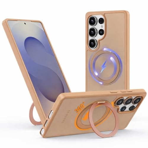 Image of DIZORO Polycarbonate Magnetic 360 Ring Stand Case Fit for Samsung Galaxy S25 Ultra Case Compatible with Magsafe & Wireless Charging,Military Grade Drop Tested,Translucent Hard Back Cover (Desert)