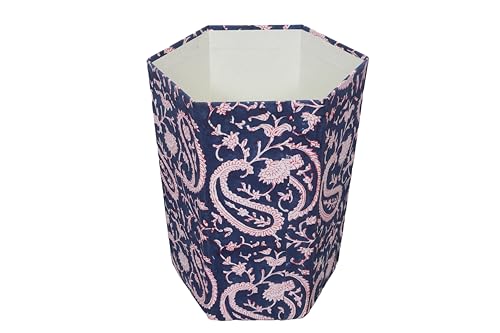Image of Generic 3.3 Gallon Cotton Hand Block Printed Paper Waste Basket |Small Decorative Trash Can for Housewarming Gifts in Living Room, Bedroom, Bathroom | Eco-Friendly, Plastic-Free (1, BLUE PINK MUKAT)