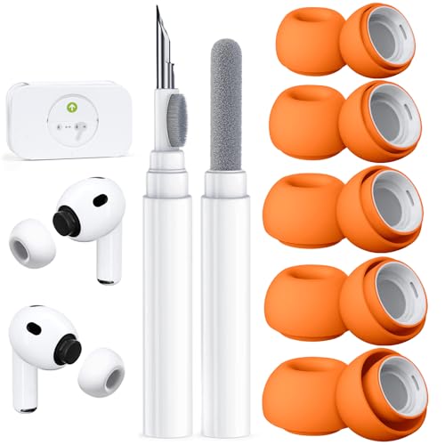 Image of 5 Pairs Replacement Ear Tips for AirPods Pro 3 Generation, Built-in dust Guard Screen,with Cleaner Pen Silicone Ear Tips for AirPods Pro 3rd (2025)(5 Size-XXS /XS /S /M /L)-Orange