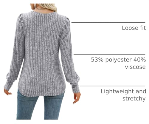 Image of MIHOLL Women's Puff Long Sleeve Shirts Casual Knit Blouses Crew Neck Elegant Tunic Tops
