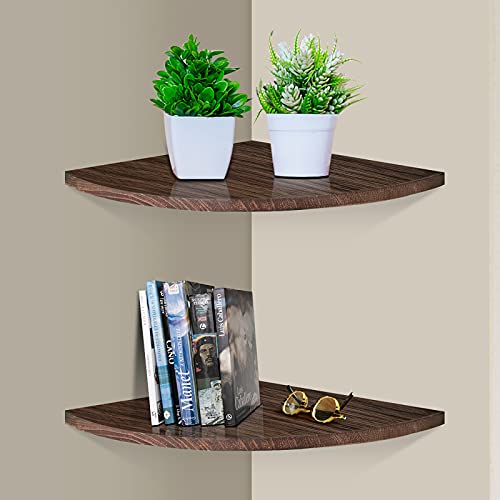 Eckregal aus Holz, rund, 33 cm, Wandmontage, rustikal, schwebend, für Badezimmer, Schlafzimmer, Wohnzimmer, Küche, Espresso Cover