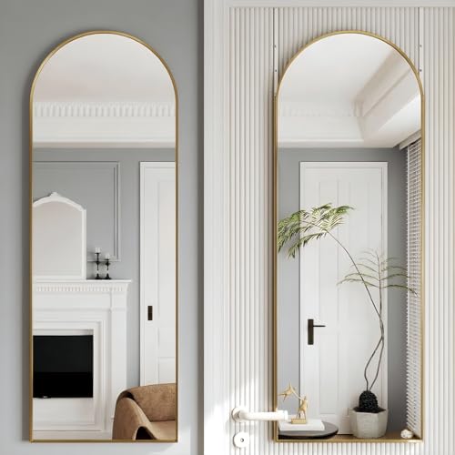 JAWGLOW 50"x 16" Door Mirror, Arched Full Length Mirror Over The Door, Gold