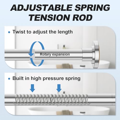 Image of CorkLatta Chrome Shower Curtain Rod 31 to 92 Inch,1 Inch Diameter Adjustable Spring Tension Curtain Rod No Drilling Stainless Steel Telescoping Rod,No Rust