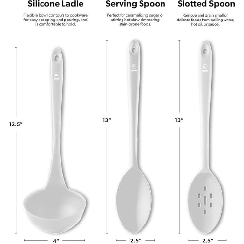 DI ORO Silicone Ladle & Spoons for Cooking – Large Kitchen Spoons for Mixing, Serving, & Stirring - Soup Ladle with Wide Bowl - High Heat Silicone Kitchen Utensils for Nonstick Cookware Safe (Stone)