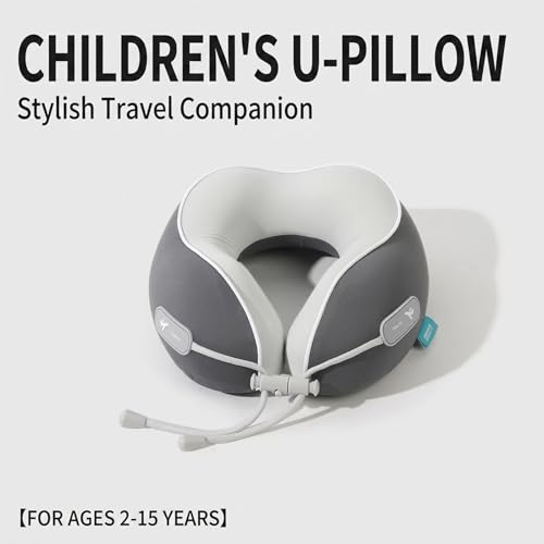 Image of Kids Travel Pillow with Cool Material,Neck Pillow for Traveling 100% Pure Memory Foam,Travel Neck Pillow with Zipper Box, Airplane Pillow for Traveling,Travel Essentials (Kids Pillow-Grey)