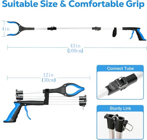 Image of Grabber Reacher Tool - 43 inch Extra Long Foldable Gripper and Reaching Tool - Heavy Duty Pick Up Stick Grabbers for Seniors, Trash, Surgery Recovery Must Haves Gifts (Blue-43in)