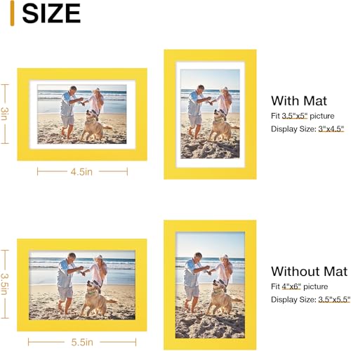 decorUhome 4x6 Picture Frame, Display Pictures 3.5x5 with Mat or 4x6 without Mat, Wall & Tabletop Display Photo Frame, Yellow, 1 Pack