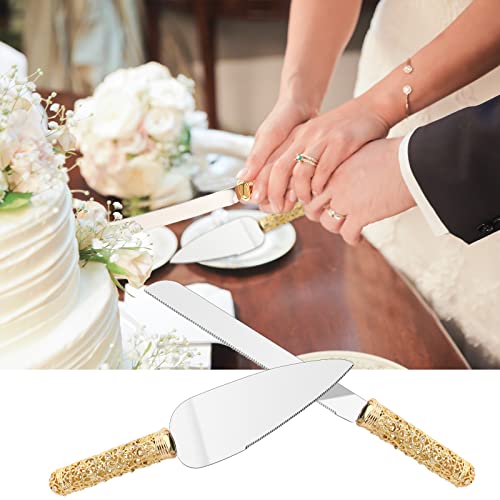 Jozen Gift Gold Cake Knife And Server Set - 2 Piece Dessert Set Metal Handle With Crystal Stones Decoration For Wedding, Anniversary Party Birthday Banquets And Gifts For Bride And Groom #TOP4