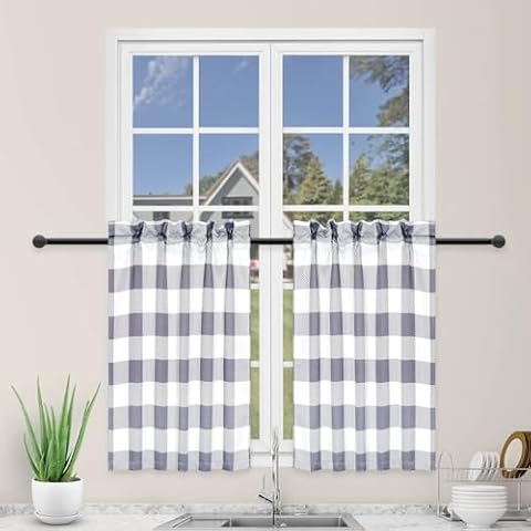Simple Deluxe Buffalo Check Kitchen Curtains Cover