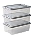 Amazon Basics, Set di 3 scatole di immagazzinaggio, 30 L, con chiusura a scatto, impilabile, soggiorno, camera da letto, garage - New Top Box NTB-30 - Argenteo / Transparente