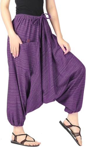 Image of Whitewhale Mens Women Cotton Stripe Aladdin Loose Baggy Boho Hippie Harem Pants