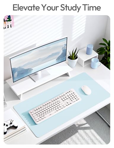 Image of YSAGi Leather Desk Protector, Office Mat, Large Mouse Mat, Non-Slip PU Leather Blotter, Laptop Pad, Waterproof Writing Pad for Office and Home (Baby Blue, 47.2 inch x 23.6 inch)