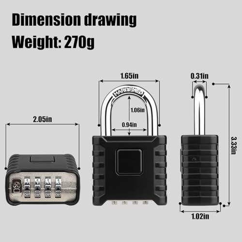 Image of Diyife Heavy Duty Combination Padlock, Large Outdoor Padlock [One-Touch Unlocking] High Security Weatherproof, Design of Hidden Password Suitable for Locker, Home, School, Garage, Gate, Garden