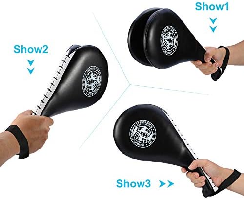 Taekwondo Kick Pad Target PU Leather Double-Sided Training Pad 15.4x7.7in for Karate Kickboxing Martial Arts Practice with Wrist Strap