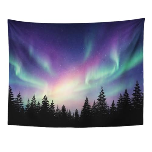 Emvency Tapestry Wall Hanging Colorful Canada Multicolored Northern Lights Borealis Canadian Forest 60 x 80 Home Decor Art Tapestries for Bedroom Living Room Dorm Apartment