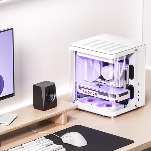 Image of JONSBO TK-1 White Micro ATX Mini Tower Computer CASE, Hyperboloid Glass Design, Separated Cabinet Structure, Al Alloy Shell Matx Desktop PC Case, Support ATX Power supply /240 AIO, White