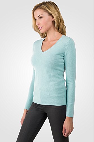 Image of JENNIE LIU Women's 100% Pure Cashmere Long Sleeve Pullover V Neck Sweater