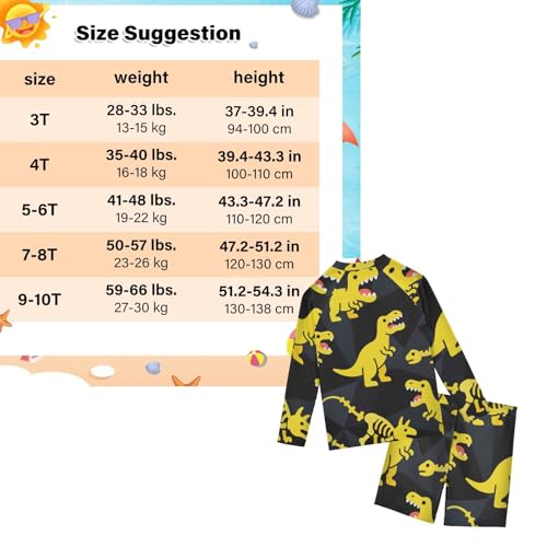 Bañador de dinosaurio para niños traje de baño dos piezas manga larga amarillo uv 3