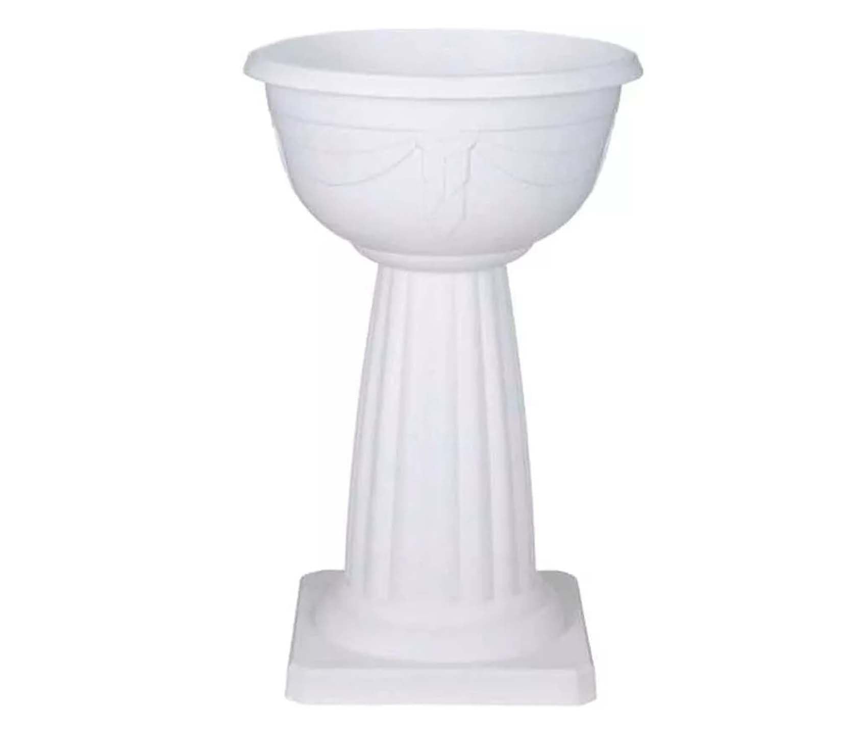 PREMZO 40cm Venetian Jardinière Round Pedestal Flower Plant Planter Pot Venetian Weatherproof Outdoor & Indoor Plastic Garden Plant Planter Bowl Free Standing (White)