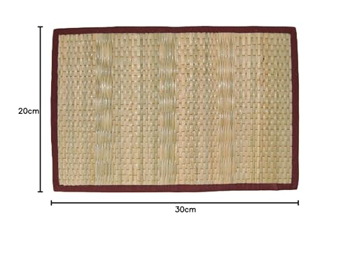 Handmade Reed & Fabric Square Maroon Colour 6PCS TABLE MATS Set & 2 Size CARPET, Eco-friendly Dining Table Mats Pack, Home Decor Indoor Colourful Mats for Housewarming Gift