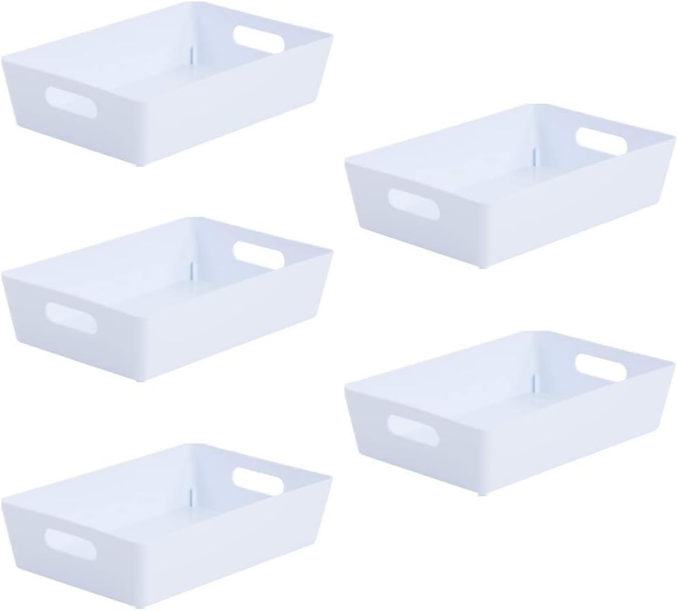 4.01 Ice White Plastic Studio Storage Baskets Office Home & Kitchen Tidy Organiser 25.5 x 17 x 6cm (5 Baskets)