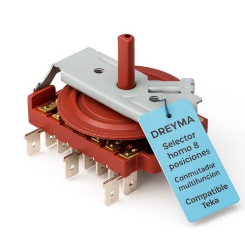 RECAMBIOS DREYMA Selector Horno 8 Posiciones Compatible con Teka Balay Bosch Control Resistencia Grill Ventilador Interruptor Multifuncion Eje 23mm Sin Termostato Instalacion Faston