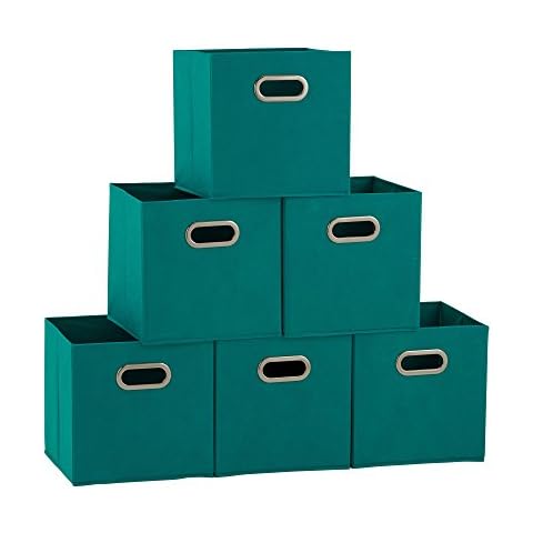 Household Essentials 83-1 Foldable Fabric Storage Bins | Set of 6 Cubby Cubes with Handles | Aqua, 6 lbs Cover