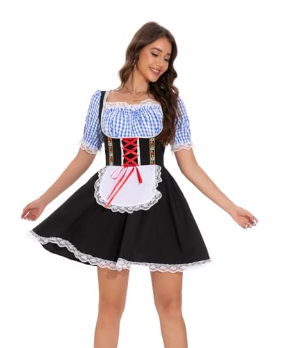 AUGERLEO Oktoberfest Outfits Women Lace Trim Plaid...