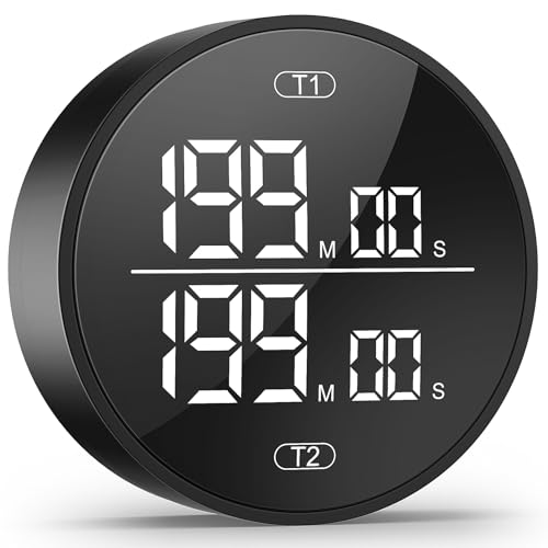 Dual Digital Kitchen Timer for Cooking, 199 Minutes Countdown & Stopwatch, Timer for Fridge, Big Digits, High-Definition Display, Easy Rotary Adjustment, 3 Volumes, 2 Brightness Levels, Black